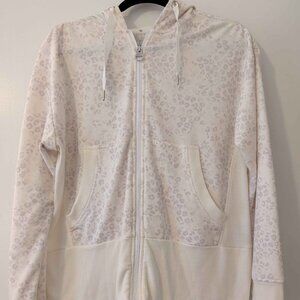 Women's white and gray leopard print sports athletic zip-up hoodie